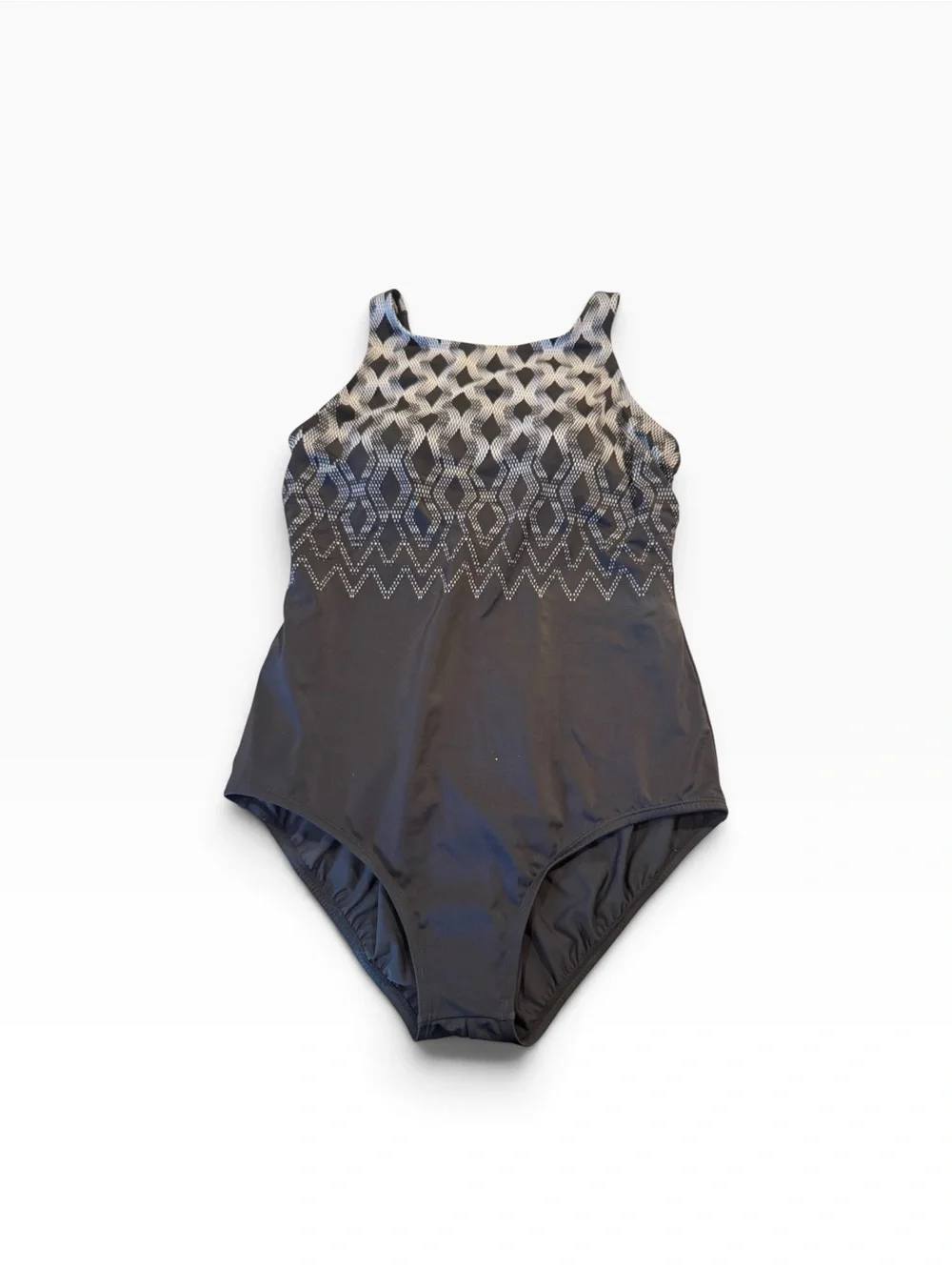Shape Solvers Sport Women’s Black Patterned High-Neck One-Piece Swimsuit NEW 18